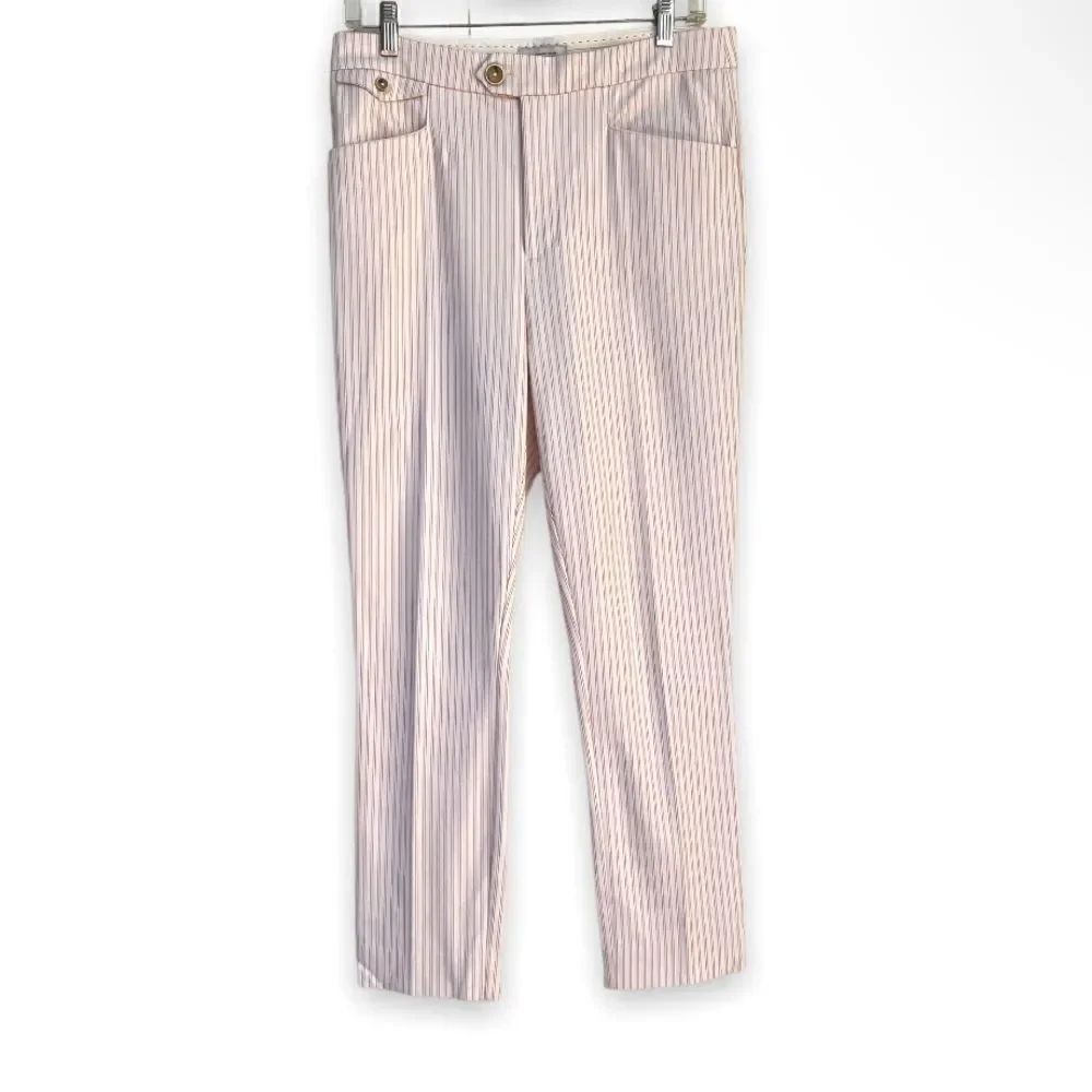 ANTHRO | Essential Slim Pinstripe Pants (White/Red Size 6) - Picture 2 of 8